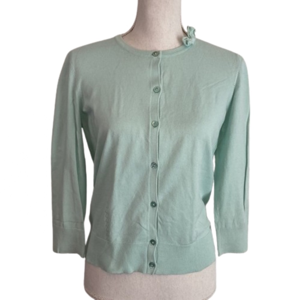 LAURA ASHLEY Pastel Green Button Up Jackie Cardigan Knit Womens Button Down